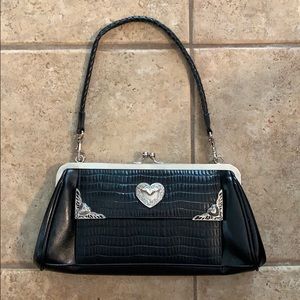 Vintage Black Leather Heart Clutch